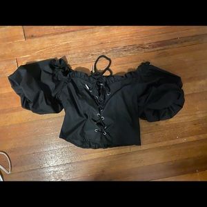 Forever 21 black off shoulder tie up shirt